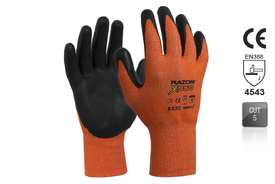 RAZOR X550 Nitrile coated Cut Resistant Level5 Orange SIZE 8- Esko