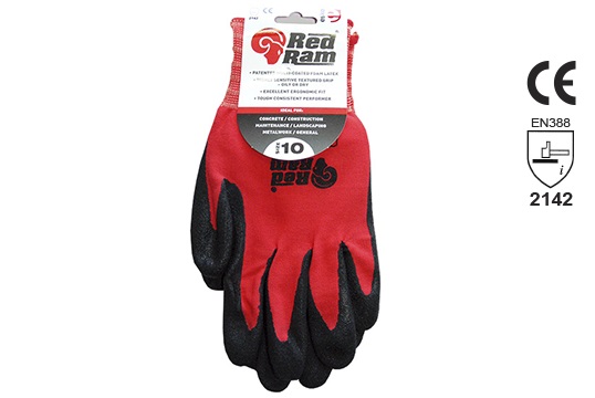 RED RAM' Black sandy Latex Red Polyamide Liner, w/header card, Size 8 - Esko