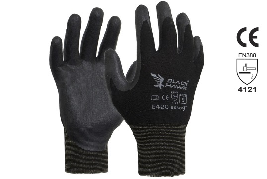 BLACK HAWK' Black Foam Nitrile, Black Polyamide Liner, Size 10 - Esko
