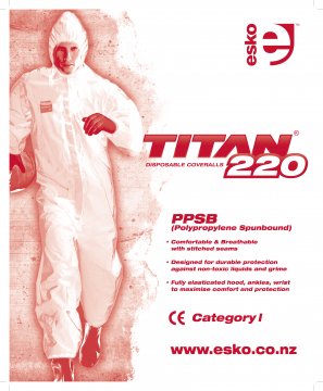 TITAN' '220' Spunbound Polypropylene Coverall, White MEDIUM Pack 5 - Esko