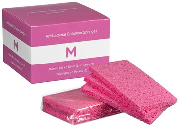 Antibacterial Cellulose Sponges - Pink, 100mm x 150mm x 10mm, Pack 15 - Matthews