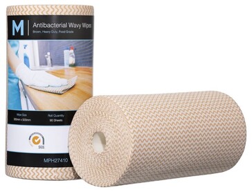 Antibacterial Wavy Wipes - Brown, 300mm x 500mm, 90 Sheets, 80gsm *Heavy Duty - Matthews
