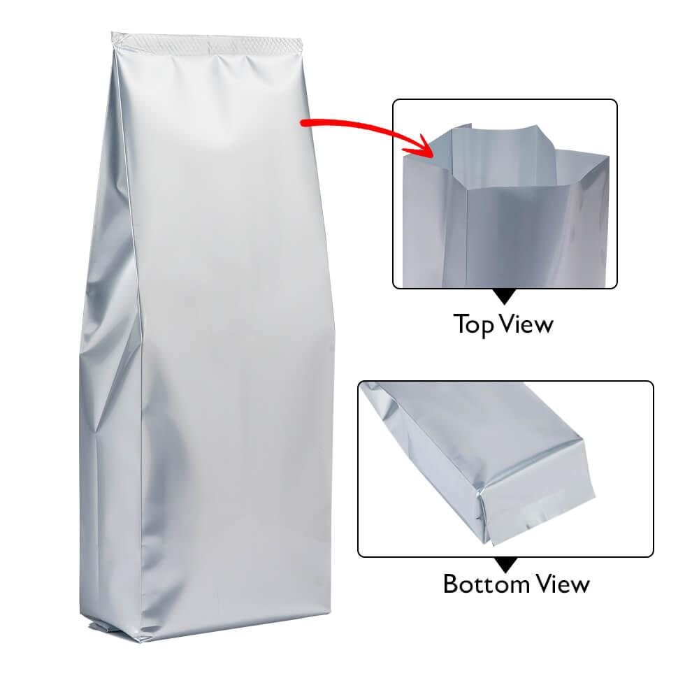 Central Seal-Side Gusset Pouch 3kg Matt Silver w No zip No Valve 210w x 510h x (55 +55)g