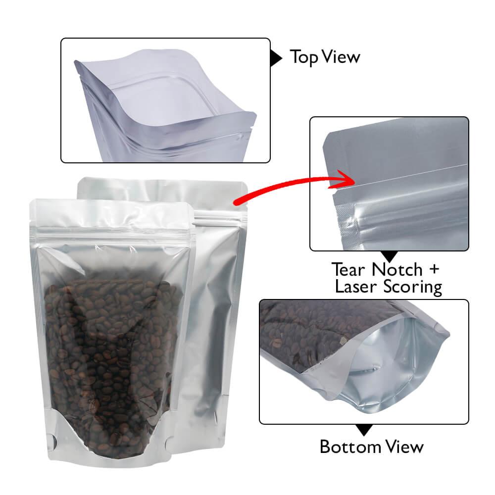 Stand Up Pouch Clear/Matt Silver 500g w Zip no Valve 190h x 265h x (55 + 55)g