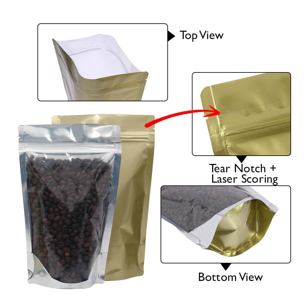 Stand Up Pouch Clear/Matt Gold 500g w Zip no Valve 190w x 265h x (55 + 55g) Carton 500