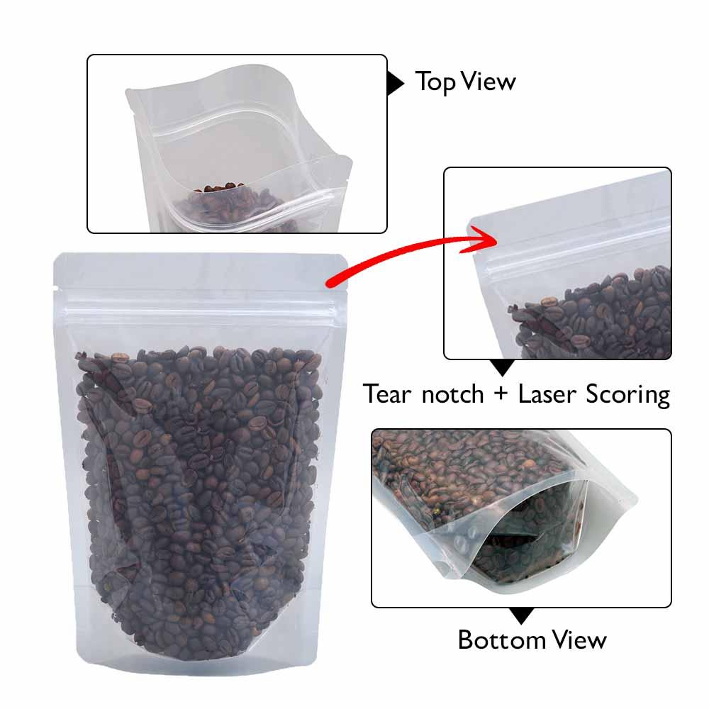 Stand Up Pouch Clear/Clear 500g w Zip no Valve 190w x 265h x (55 + 55)g