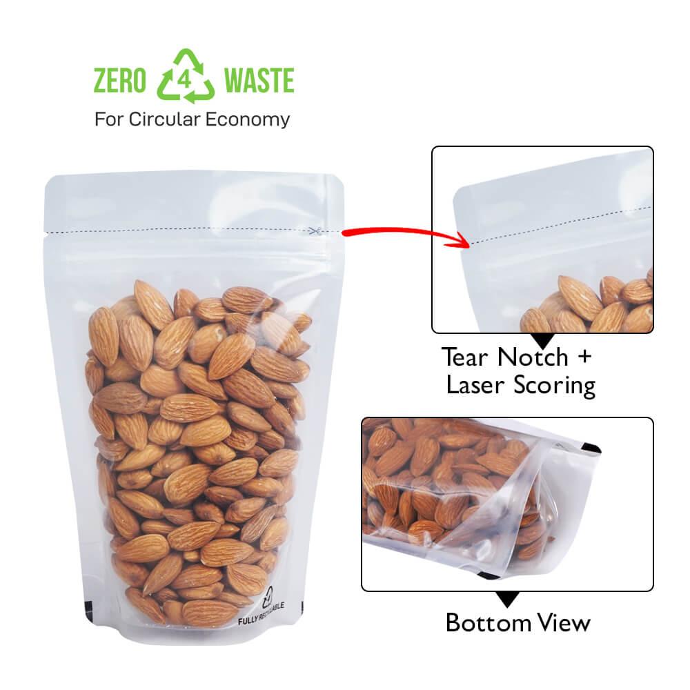 Stand up Pouch Recyclable 50g Clear w Zip no Valve 95w x 150h x (30 + 30)g