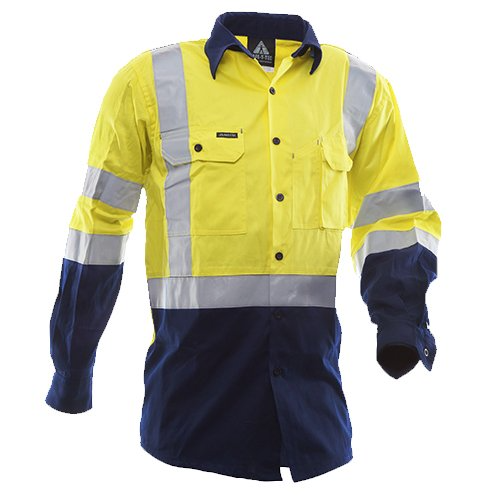 170 Gsm Cotton Shirt, Long Sleeve, Yellow/Blue, Dn-Size Xl
