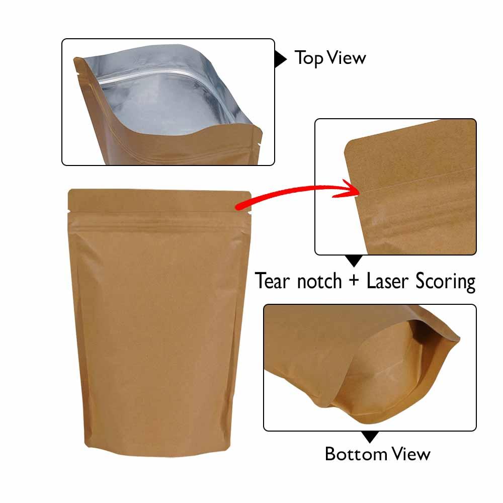 Stand Up Pouch 100g Kraft Brown Paper both sides w Zip no Valve 120w x 200h (40 +40)g