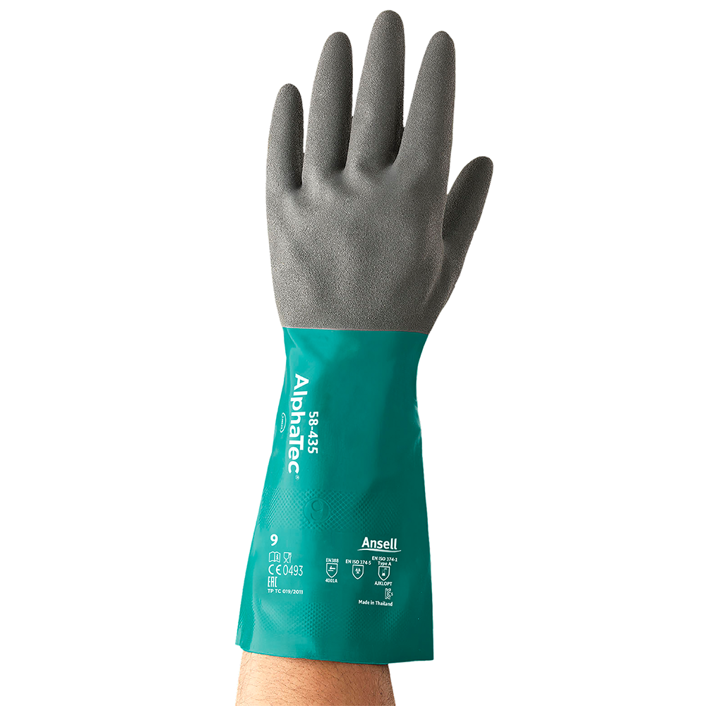 Ansell AlphaTec 58-435 Nitrile-Coated Chemical Gloves – Heavy-Duty, Strong Wet and Oily Grip - S