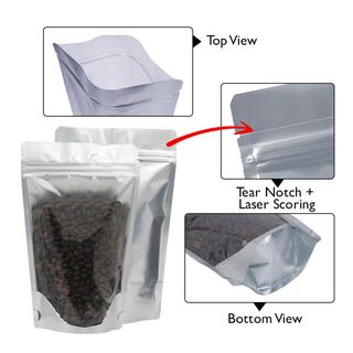 Stand Up Pouch Clear/Matt Silver 100g w Zip no Valve 120w x 200h x (40 + 40)g 